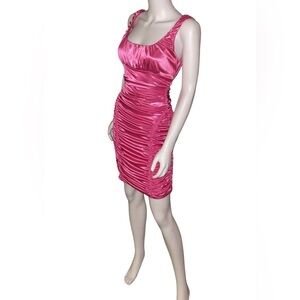 Fredericks Of Hollywood 2000’s Y2K Pink Ruched Mini Dress Size Small P2P 16”